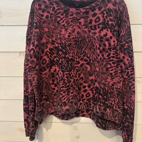 ALLSAINTS Lo Redar Leopard Print Sweatshirt size medium in pink and black - Picture 4 of 16